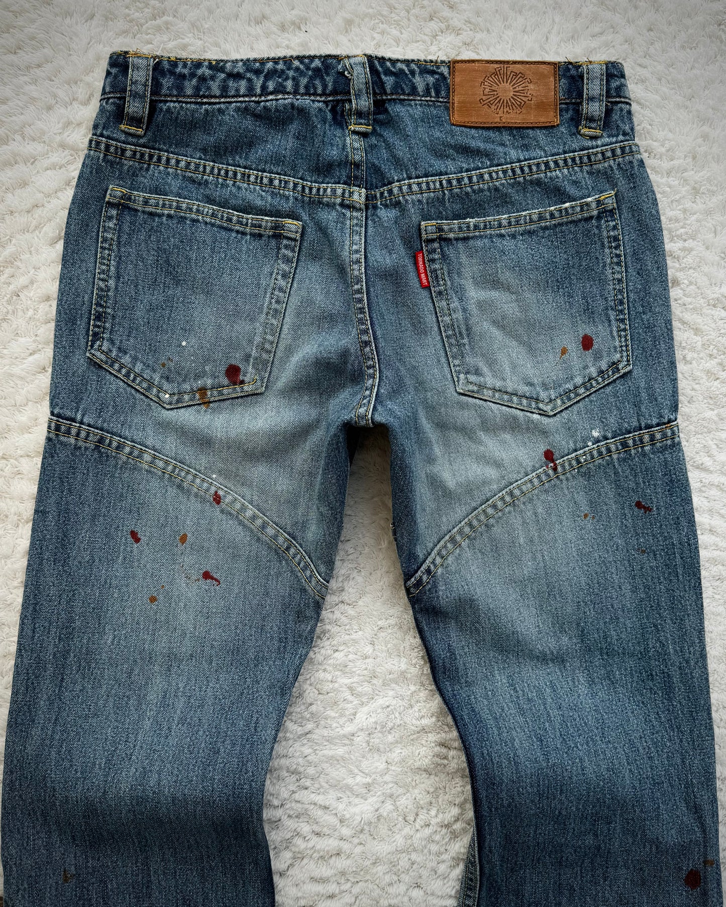 Tornado Mart Cross Embroideries Lace Up Flared Jeans