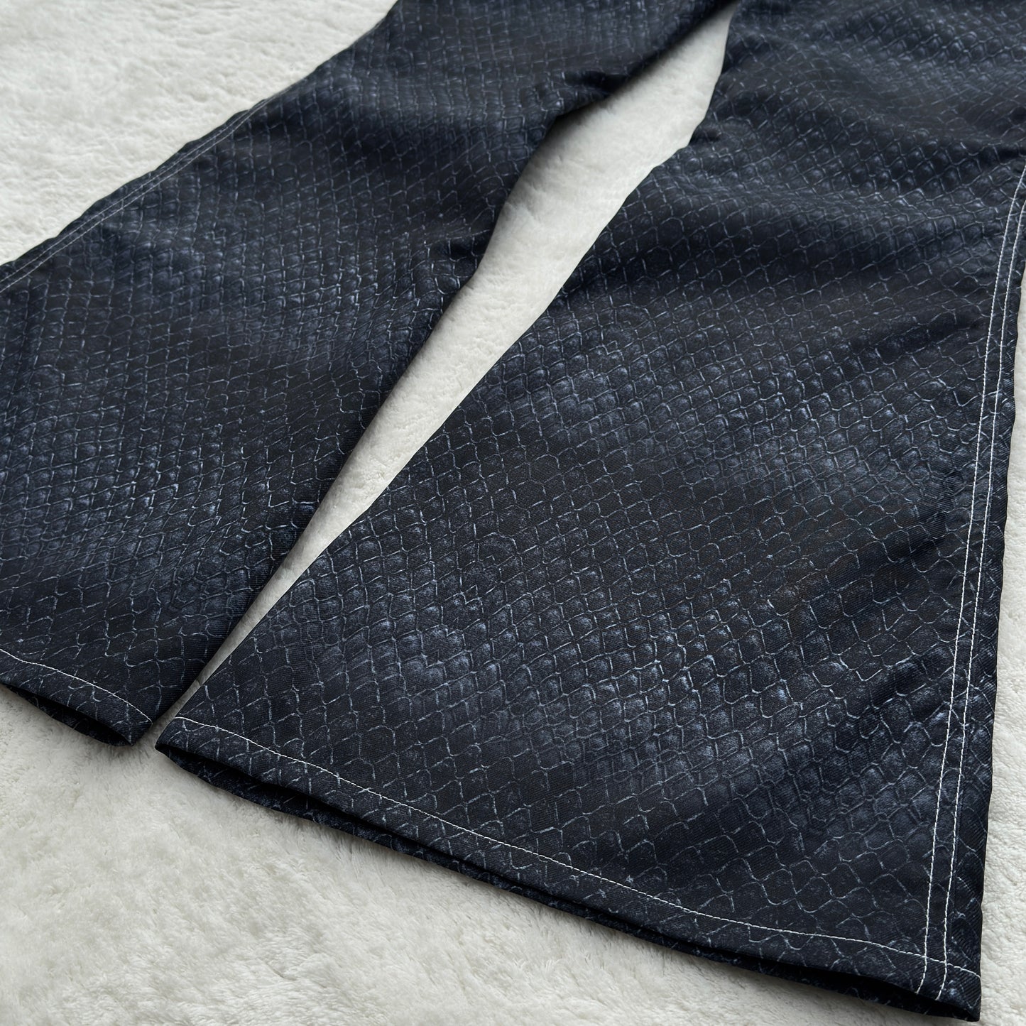 Waxed Snakeskin Bell Bottom Pants