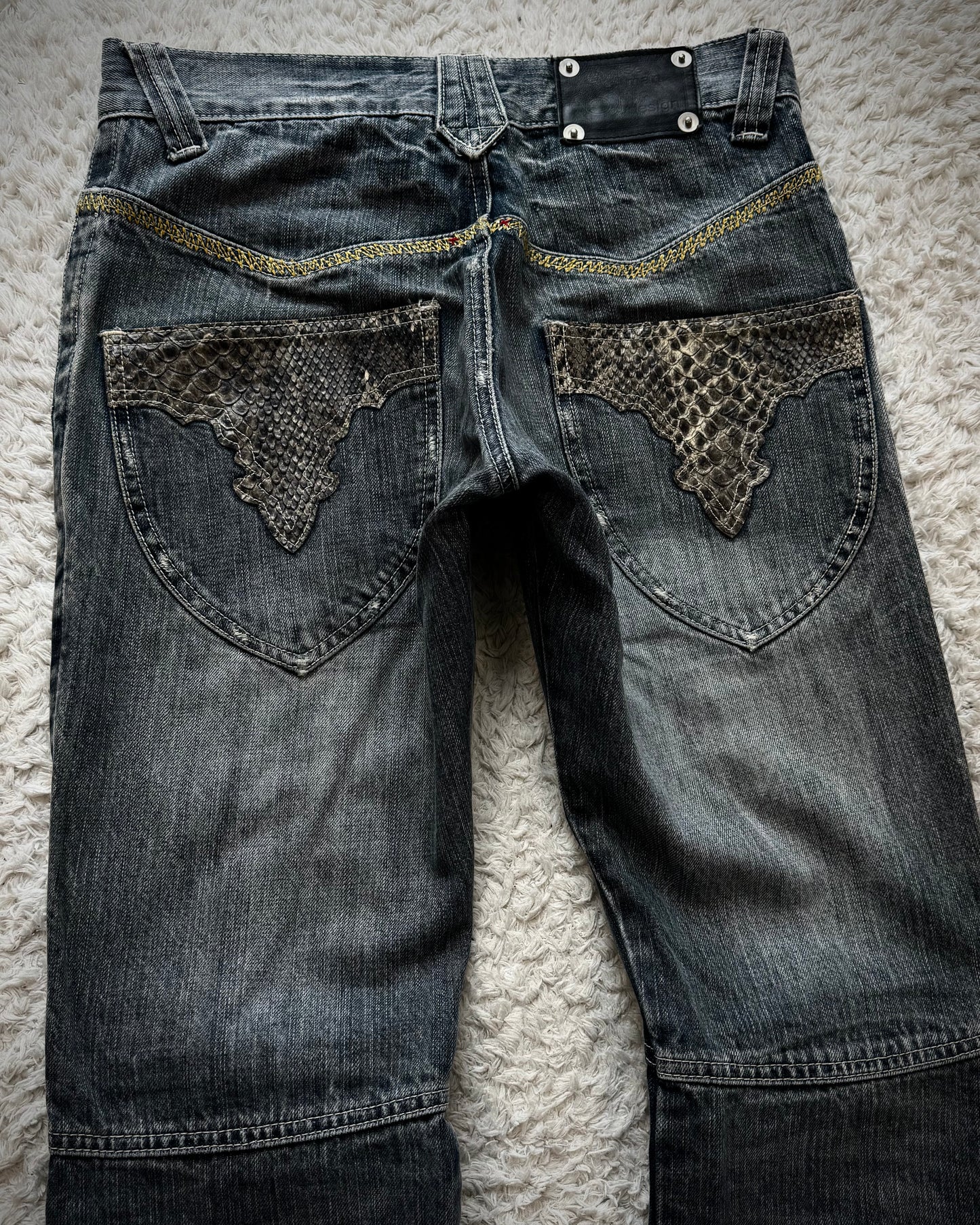 Semantic Design Python Detailed Sword Knee Bootcut Jeans