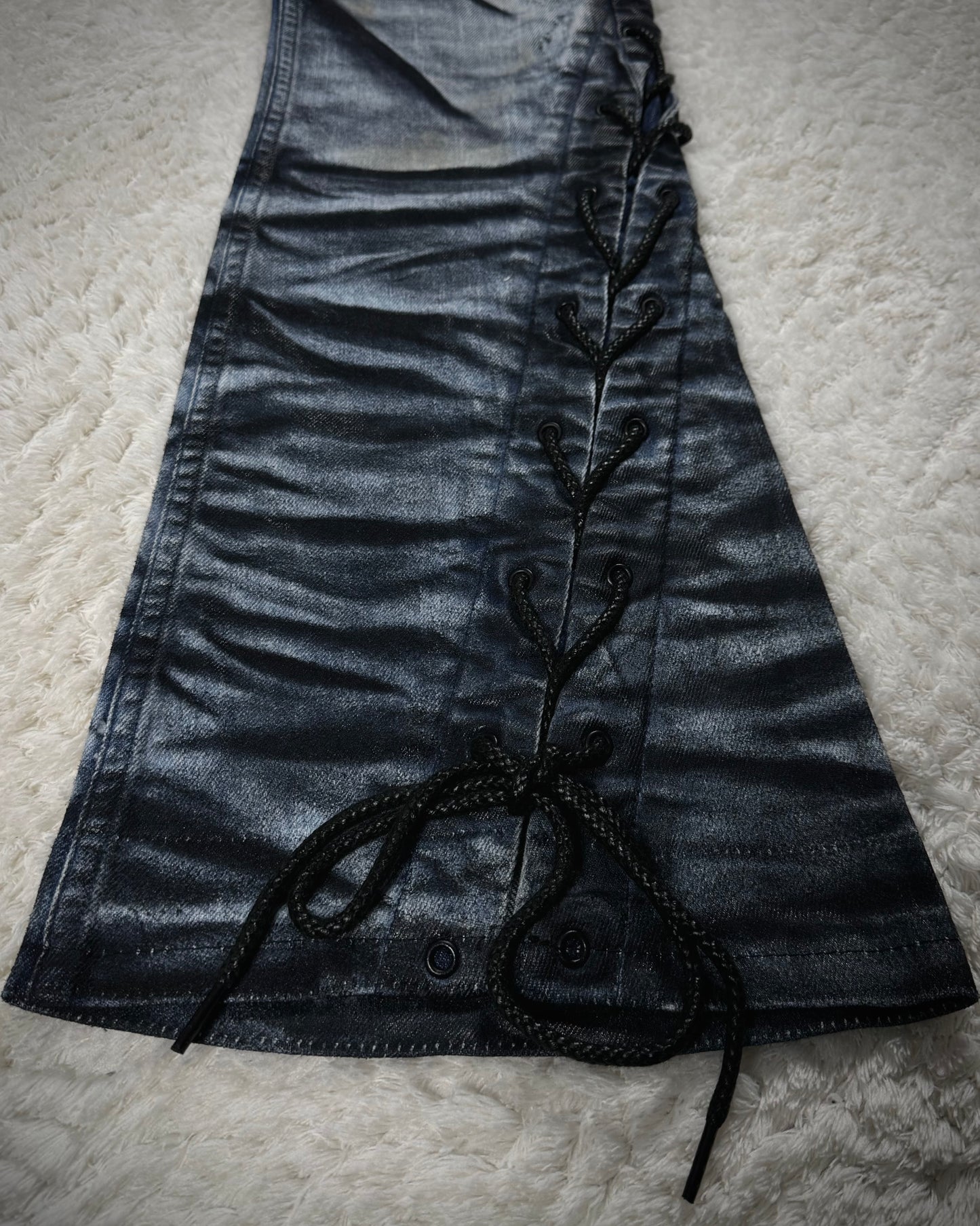 Tornado Mart Clawmark Washed Spiral Lace Up Flared Jeans