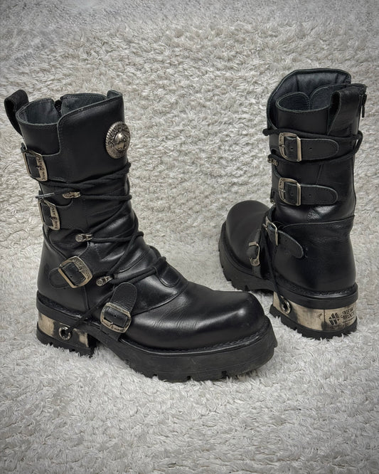 New Rock Laced Steel Heel Leather Boots