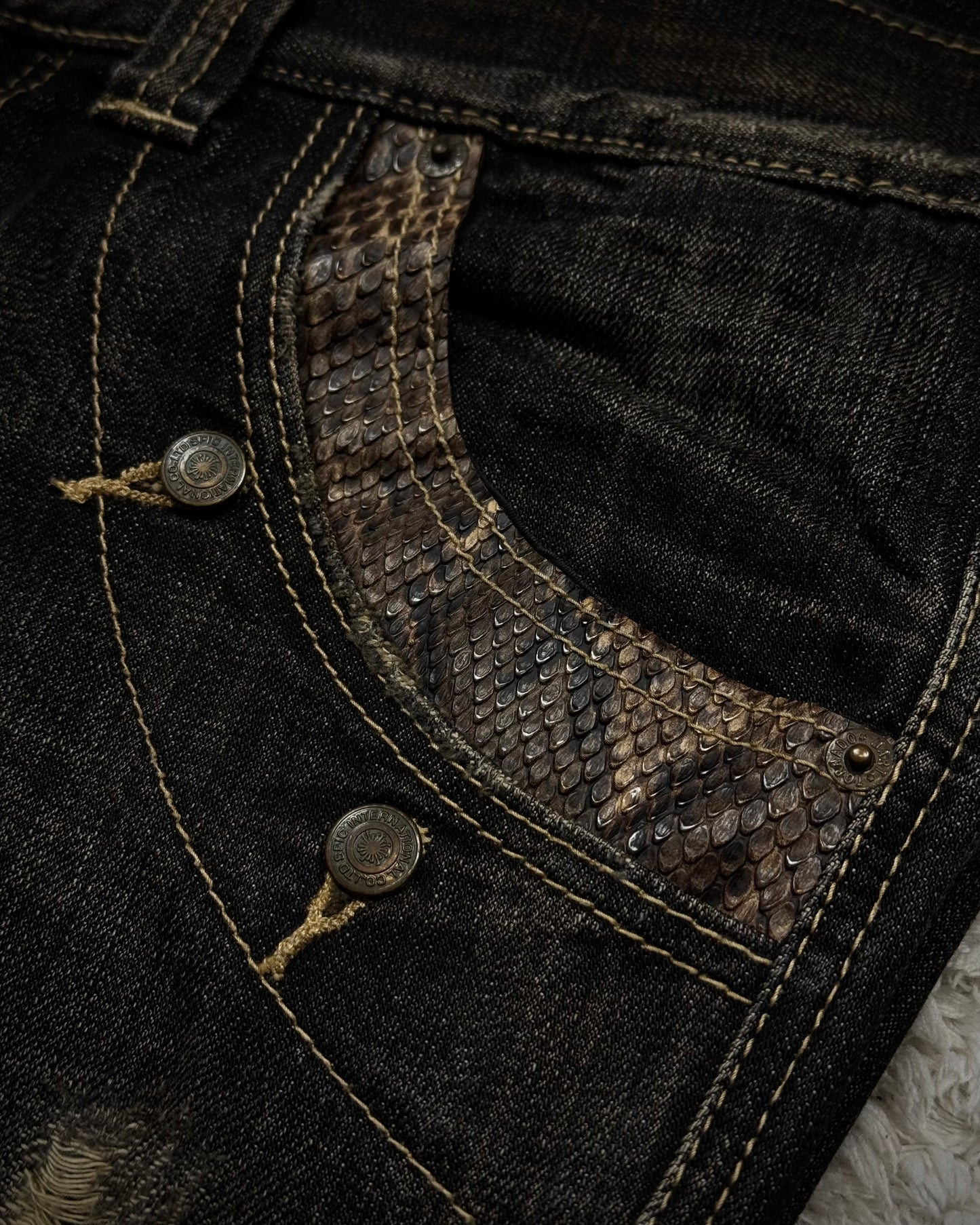Tornado Mart Python Detailed Spiral Flared Jeans