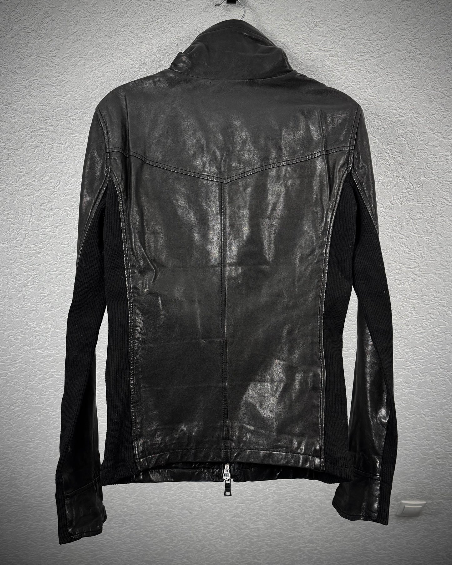 Buffalo Bobs Rib Knit High Neck Leather Jacket