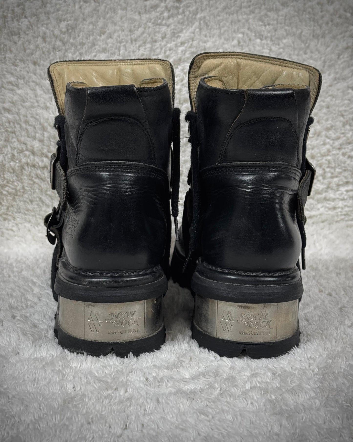 New Rock Laced Steel Heel Leather Boots