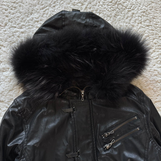 Fuga Fur Hood Clasp Closure Leather Jacket