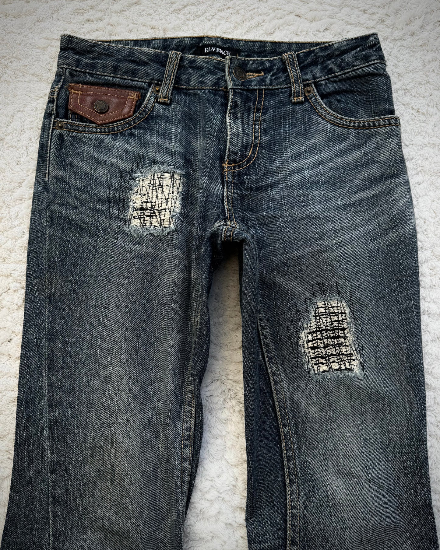 Elvence Repaired Western Spiral Flared Jeans