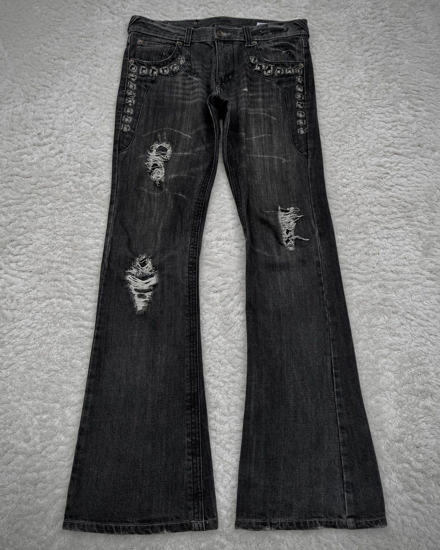 Semantic Design Studded Distressing Flared Jeans