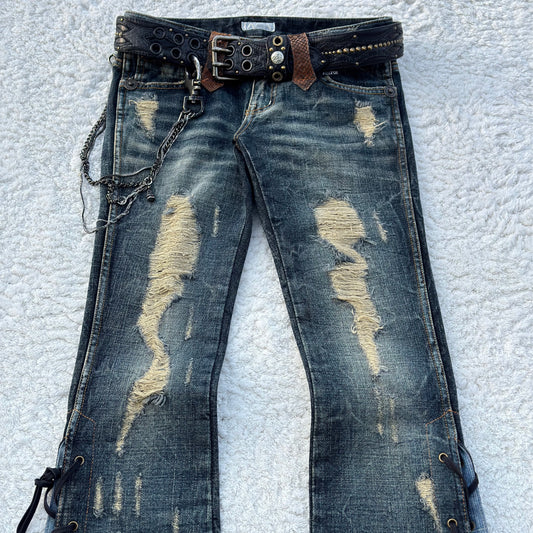 Gramercy Distressed Python Lace-Up Flared Jeans