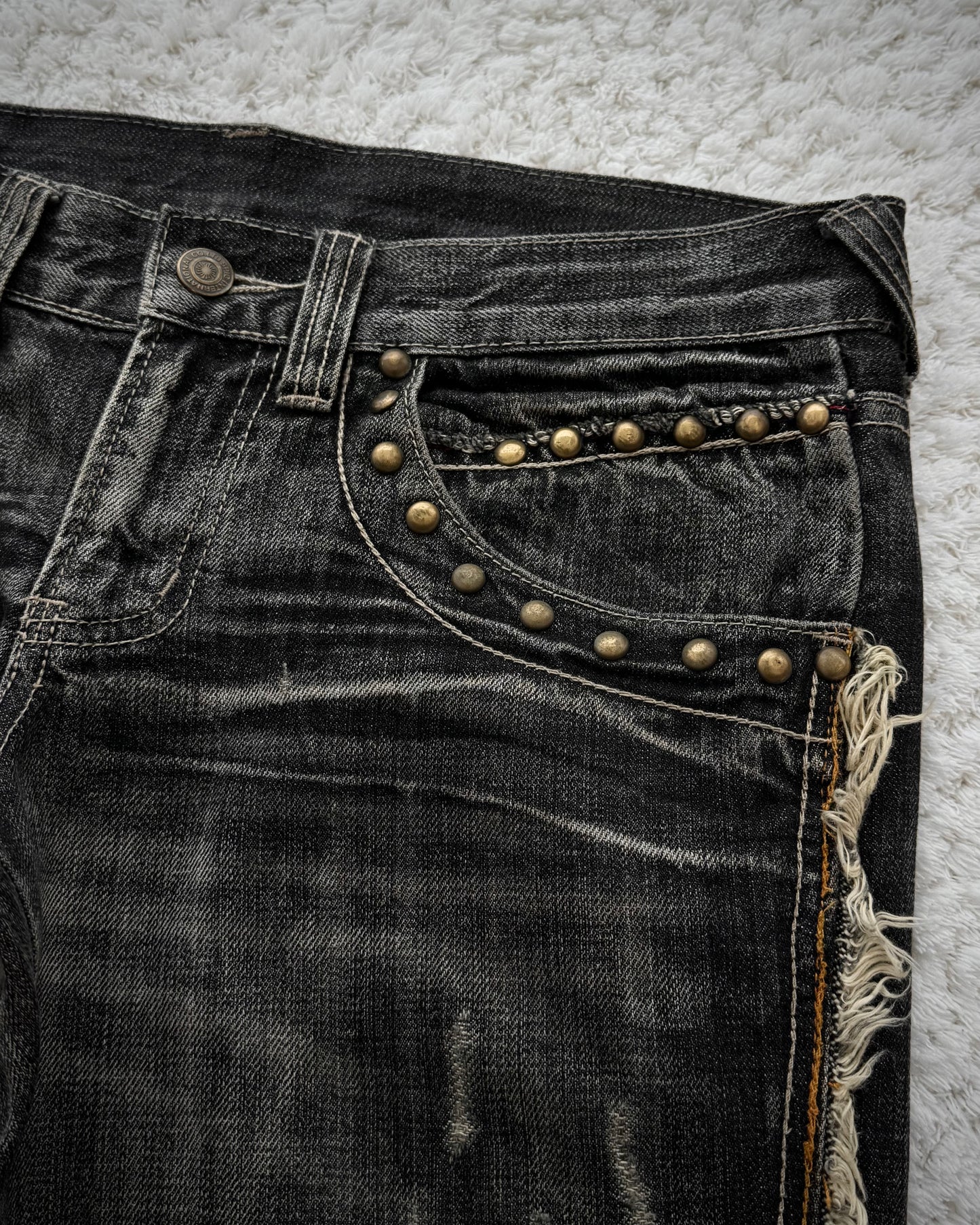 Tornado Mart Studded Spiral Fringe Flared Jeans