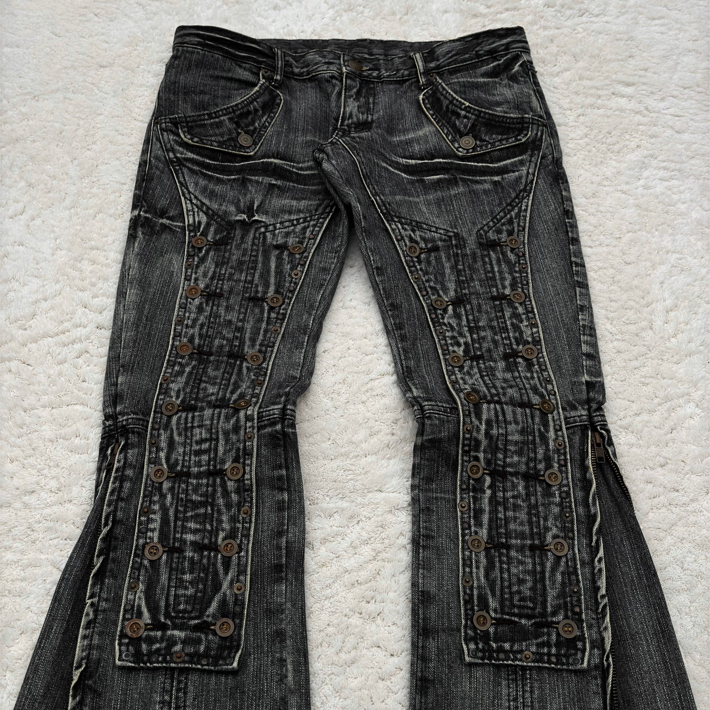 Tornado Mart Button Up Panel Zipper Flared Jeans