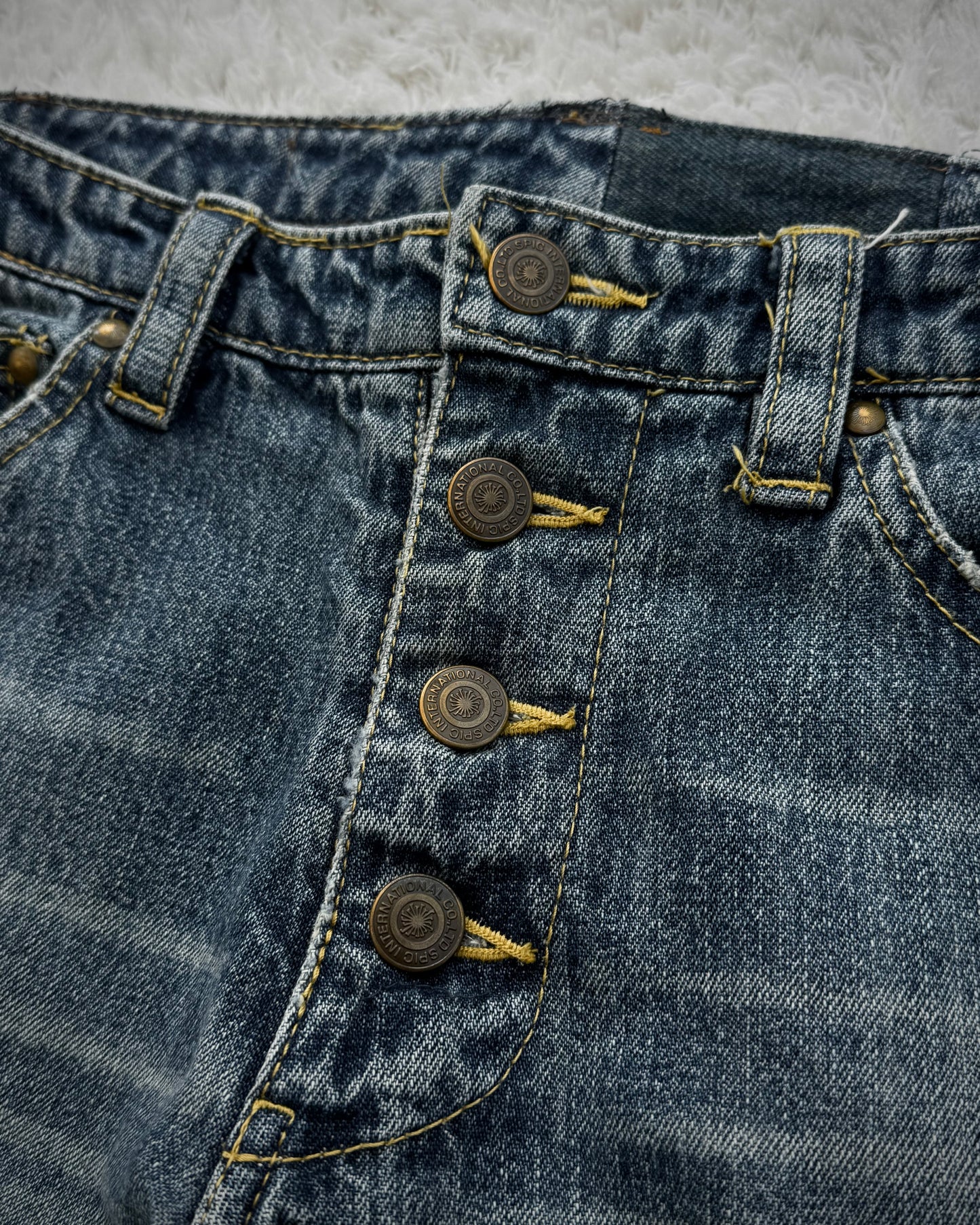 Tornado Mart Cross Embroideries Lace Up Flared Jeans