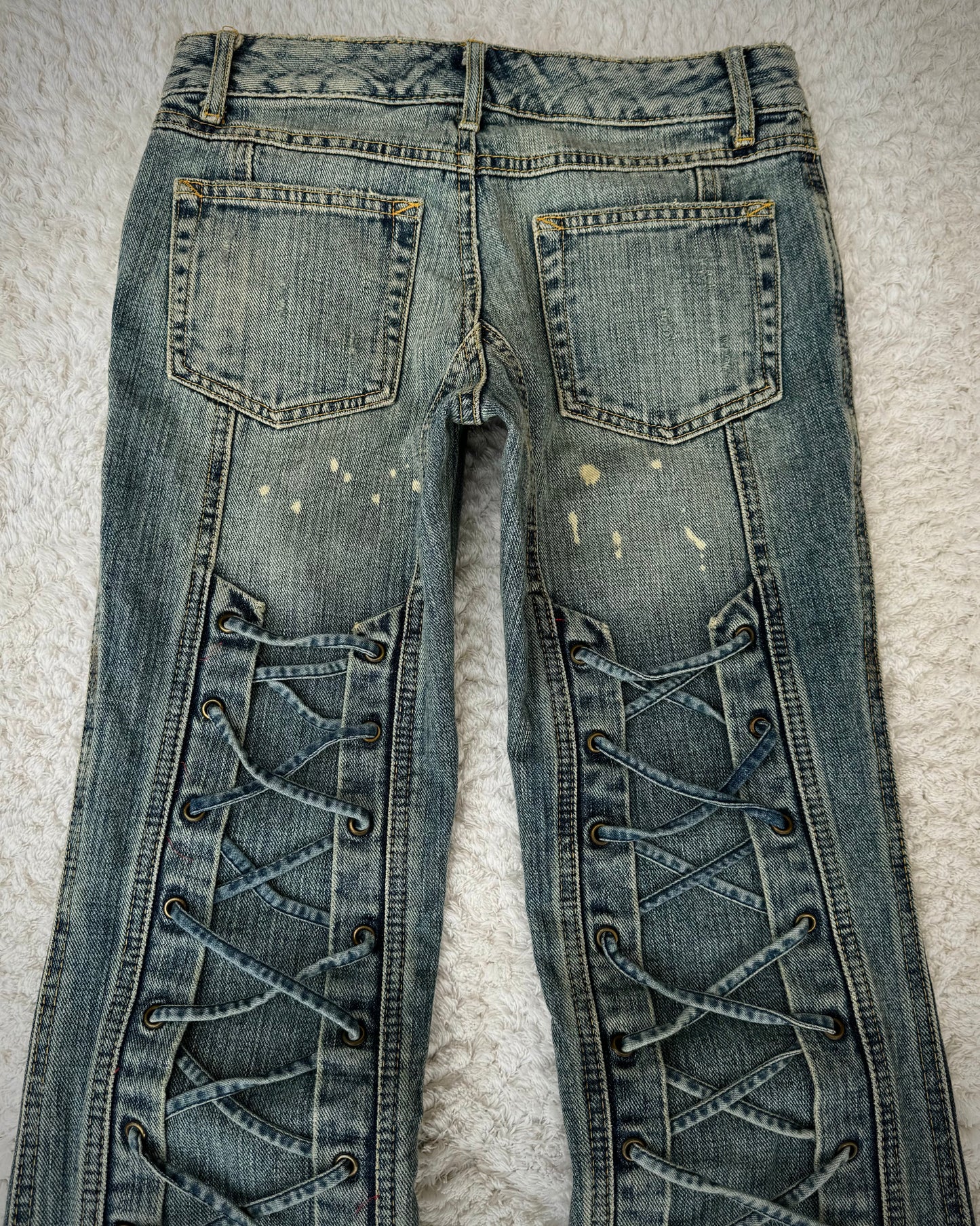 Tornado Mart Backlace Paint Splatter Flared Jeans