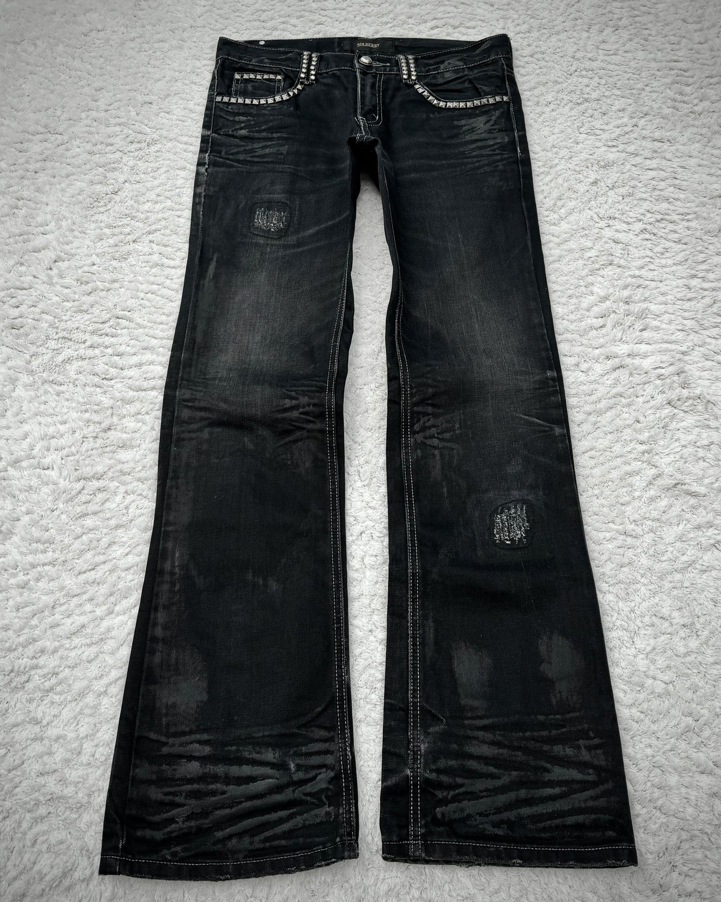 Solberry Studded Pierced Waxed Bootcut Jeans