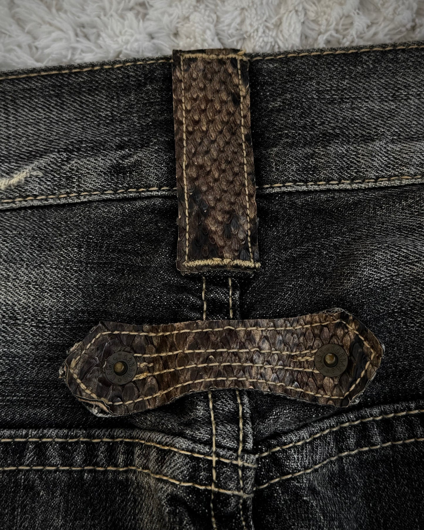 Tornado Mart Studded Python Detailed Spiral Flared Jeans