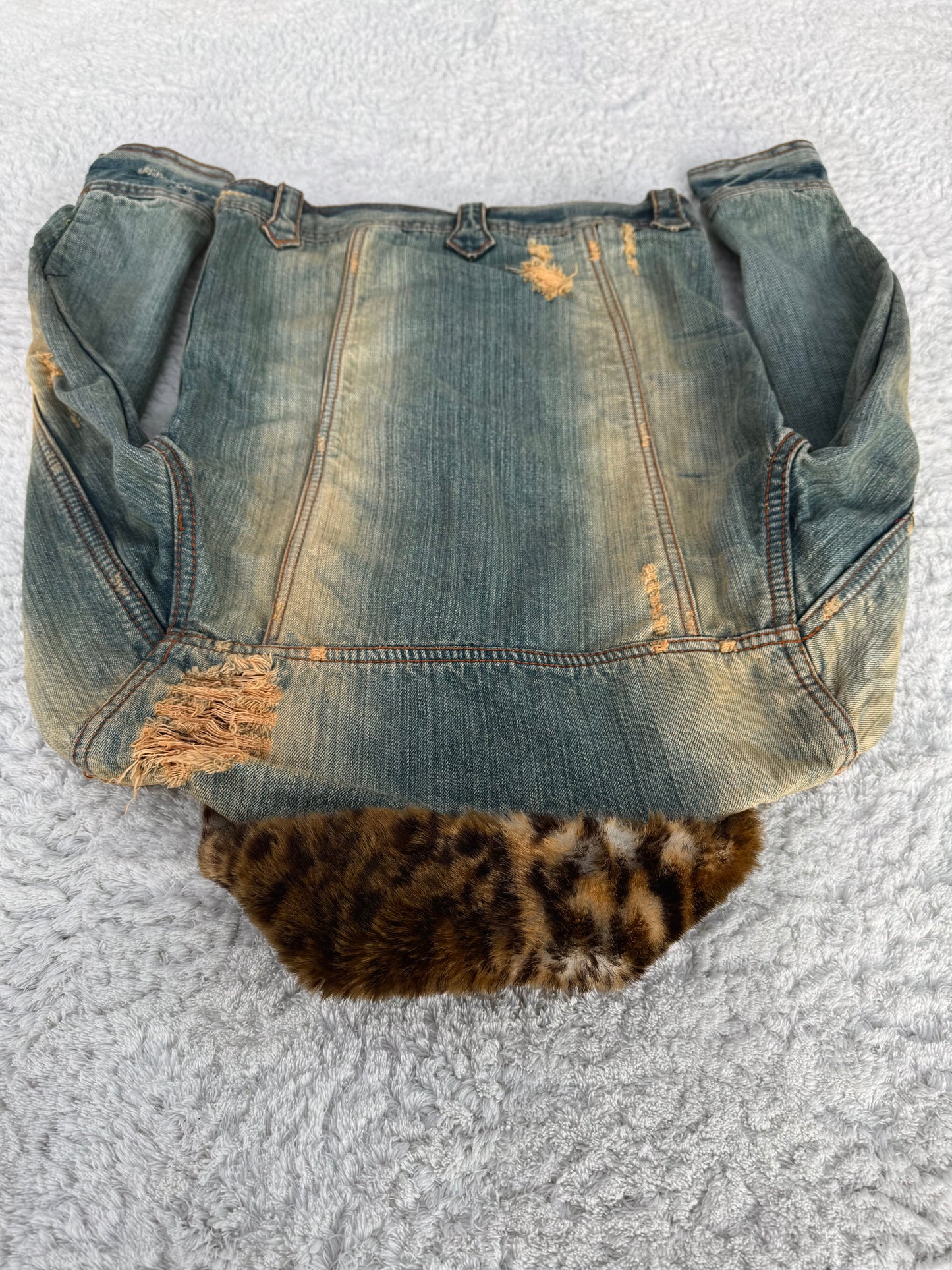 Glad News Leopard Fur Collar Denim Jacket