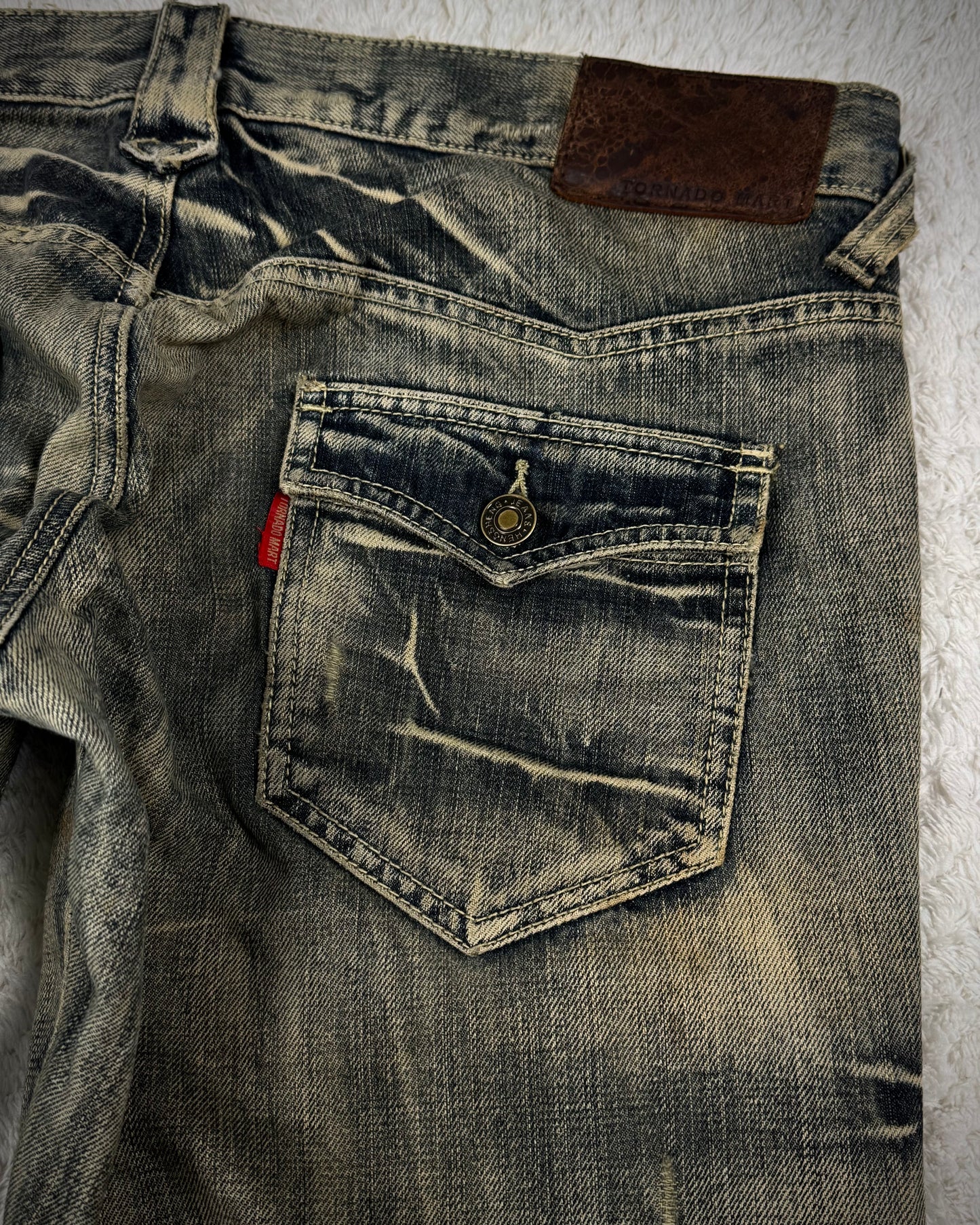 Tornado Mart Mud Washed Butterfly Lace Up Flared Jeans