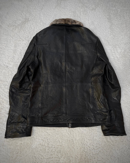 Comme Ça Men Rabbit Fur Collar Sheepskin Leather Jacket