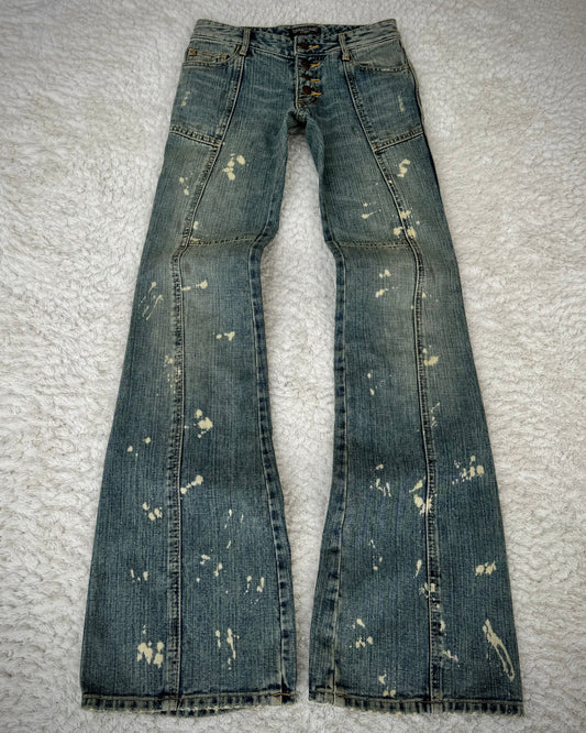 Tornado Mart Backlace Paint Splatter Flared Jeans