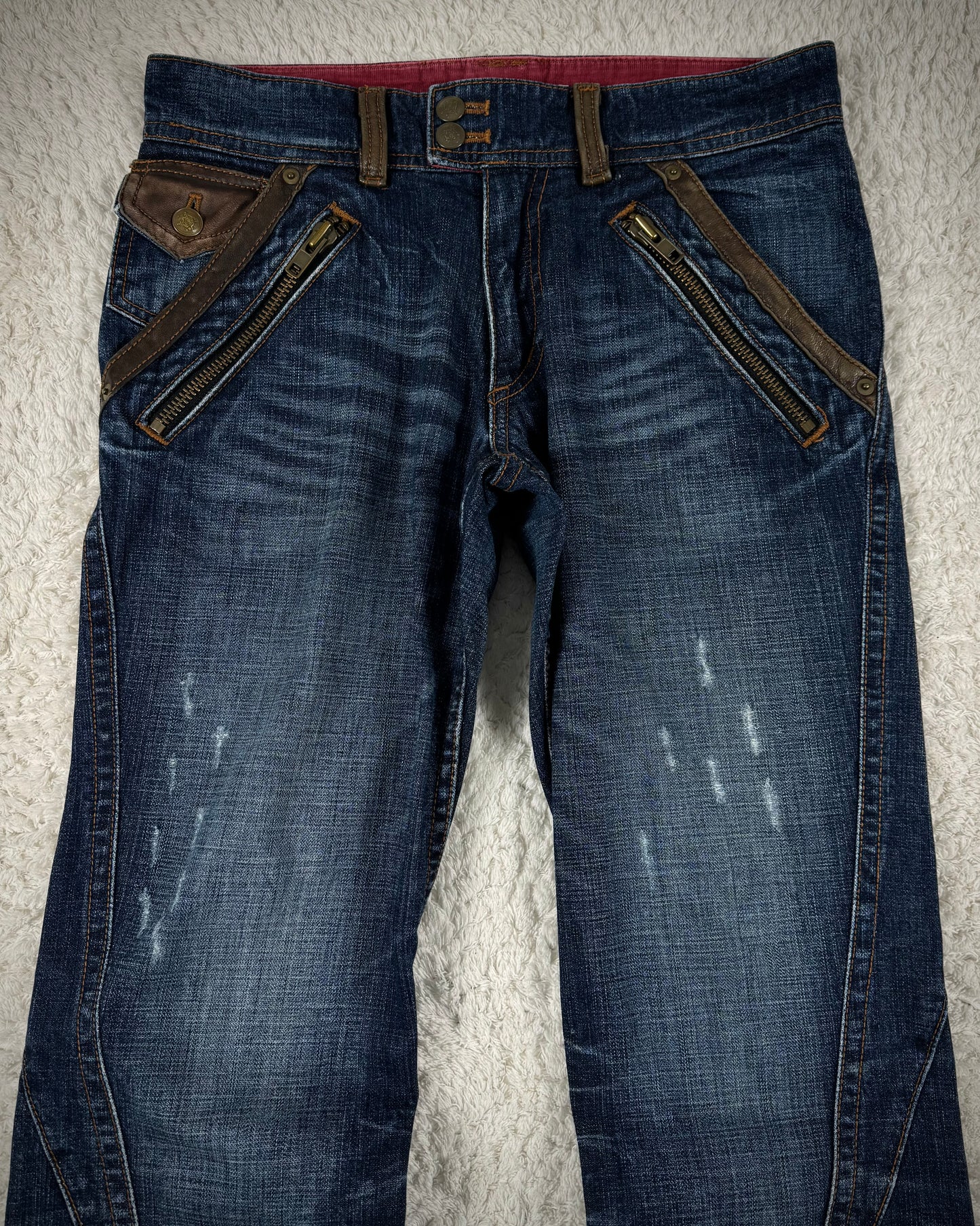 Michel Klein Leather Detailed Vintage Spiral Bootcut Jeans