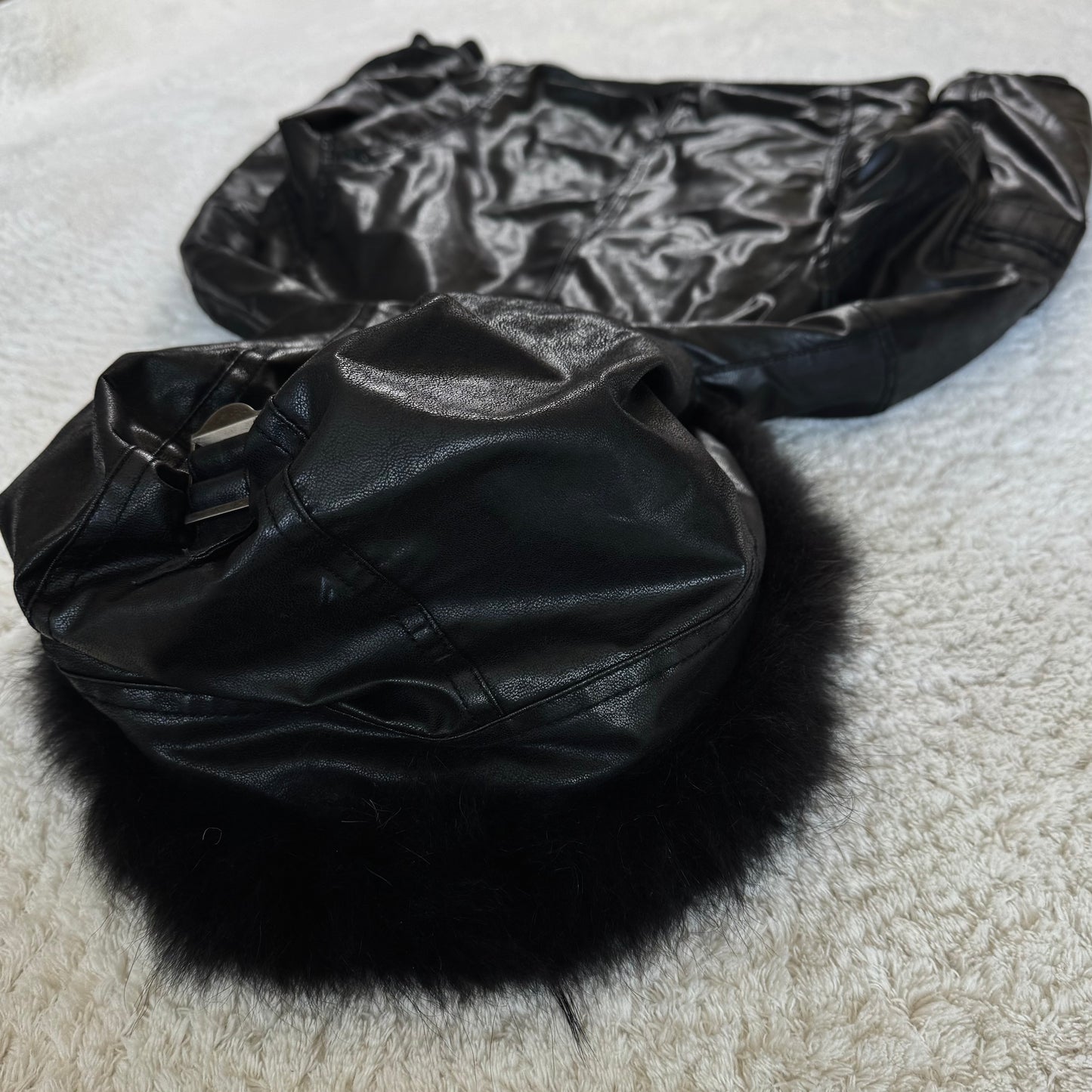 Fuga Fur Hood Clasp Closure Leather Jacket