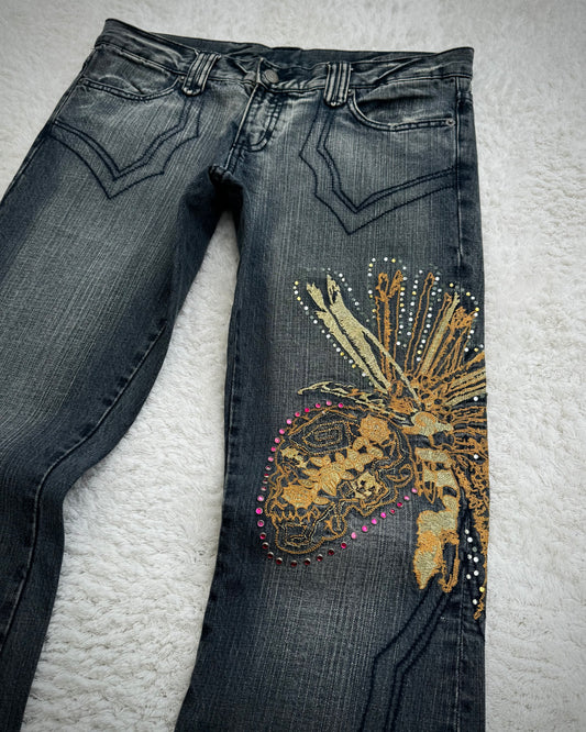 Tornado Mart Tribe Skull Embroidery Flared Jeans