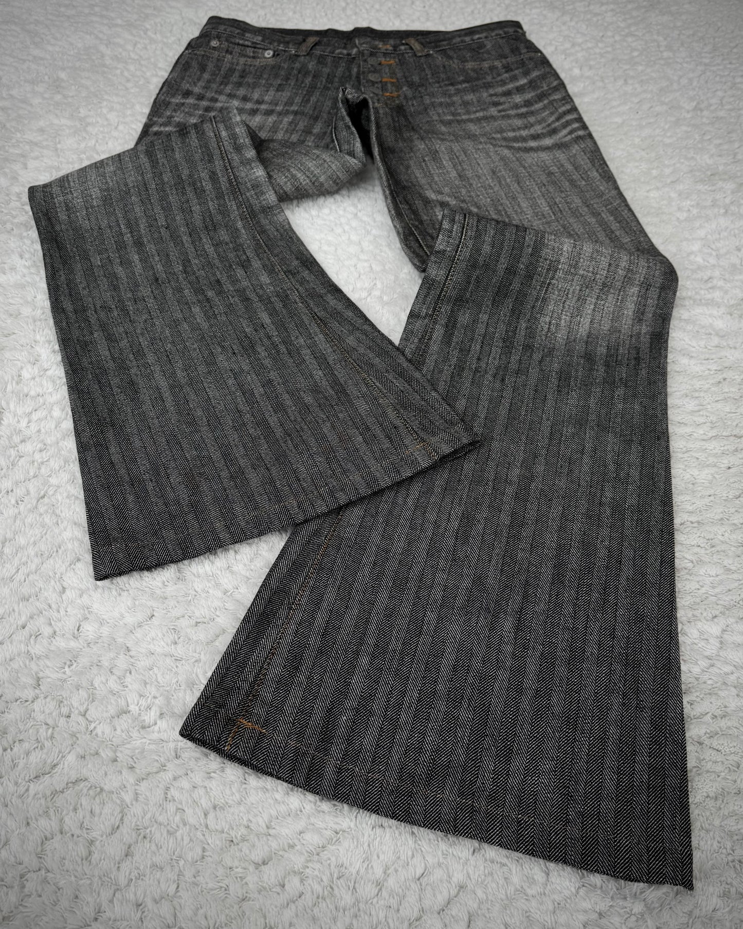 Tornado Mart Pin Striped Whisker Washed Flared Pants