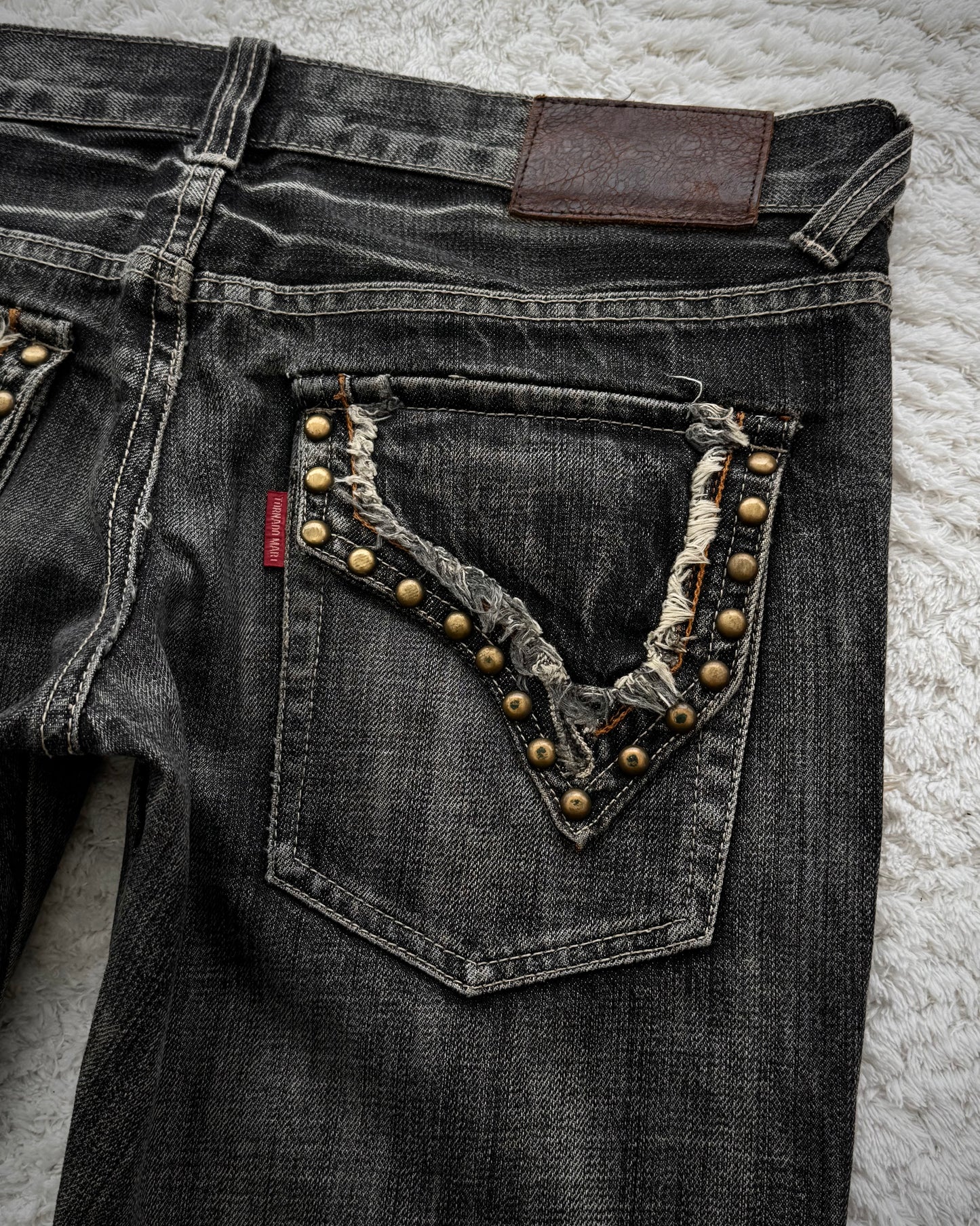 Tornado Mart Studded Spiral Fringe Flared Jeans
