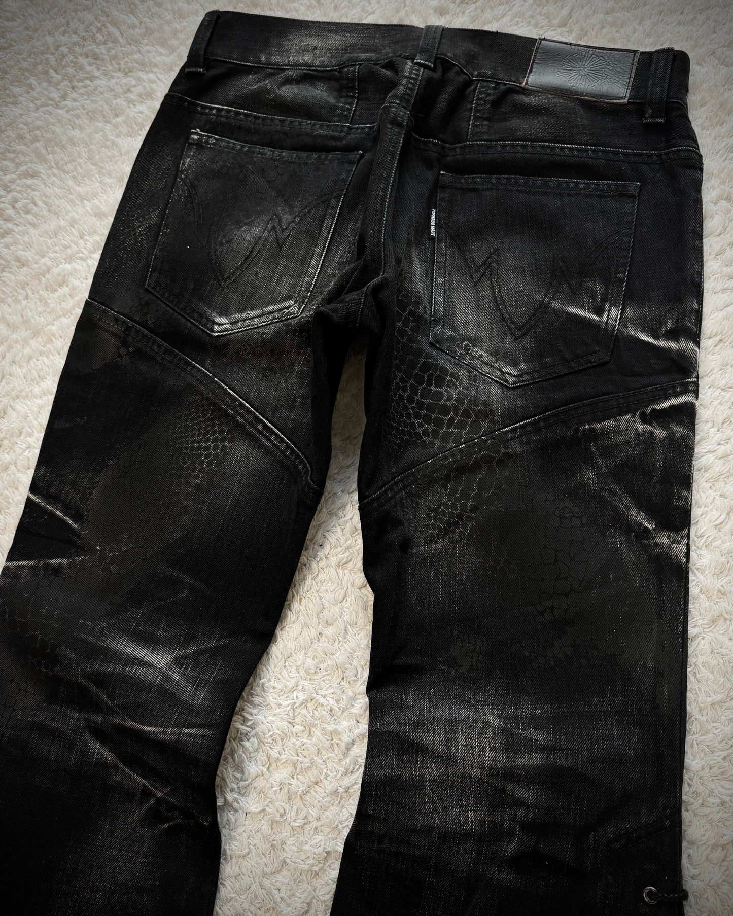 Tornado Mart Python Coated Lace Up Flared Jeans
