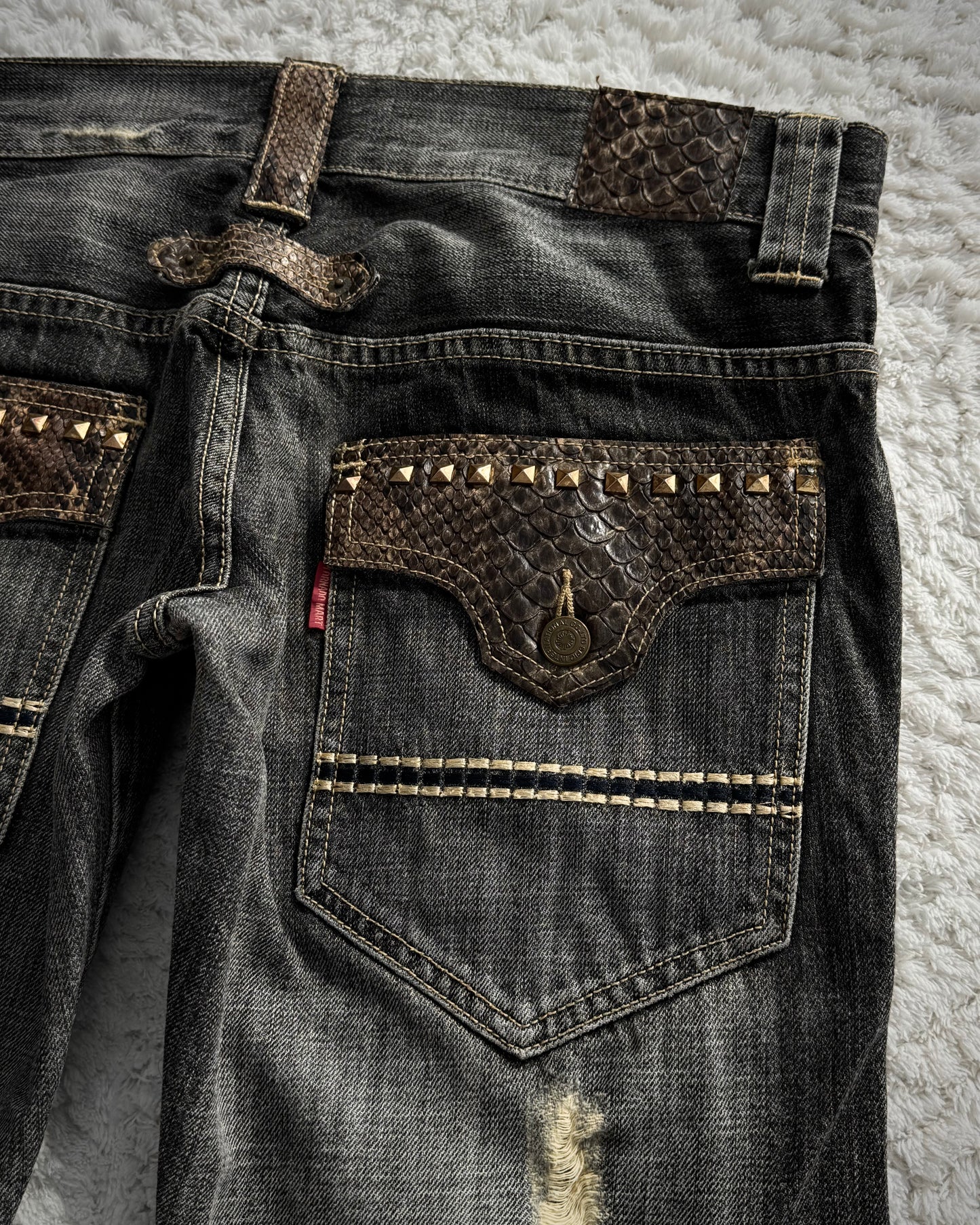 Tornado Mart Studded Python Detailed Spiral Flared Jeans