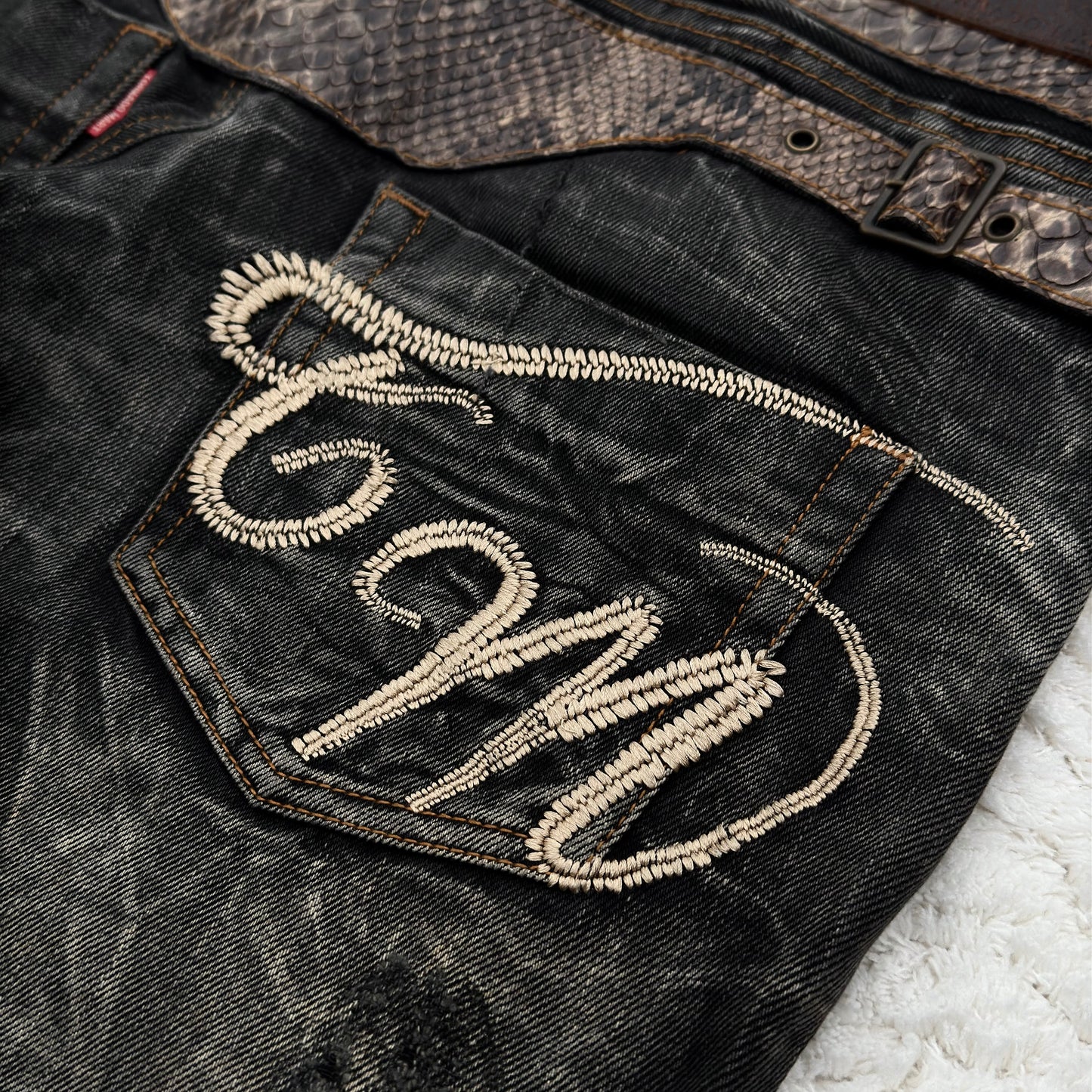 Tornado Mart Python Strapped Flared Jeans