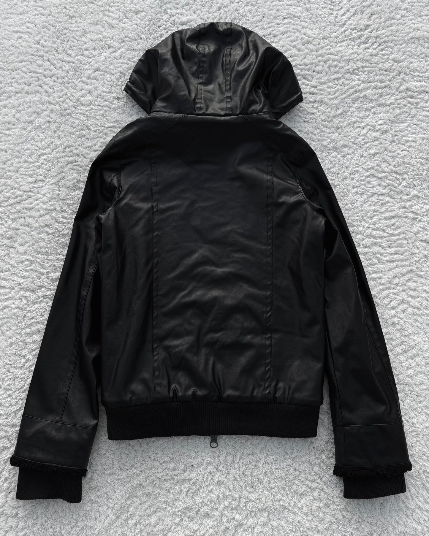 Glad News Hooded High Neck Leather Jacket