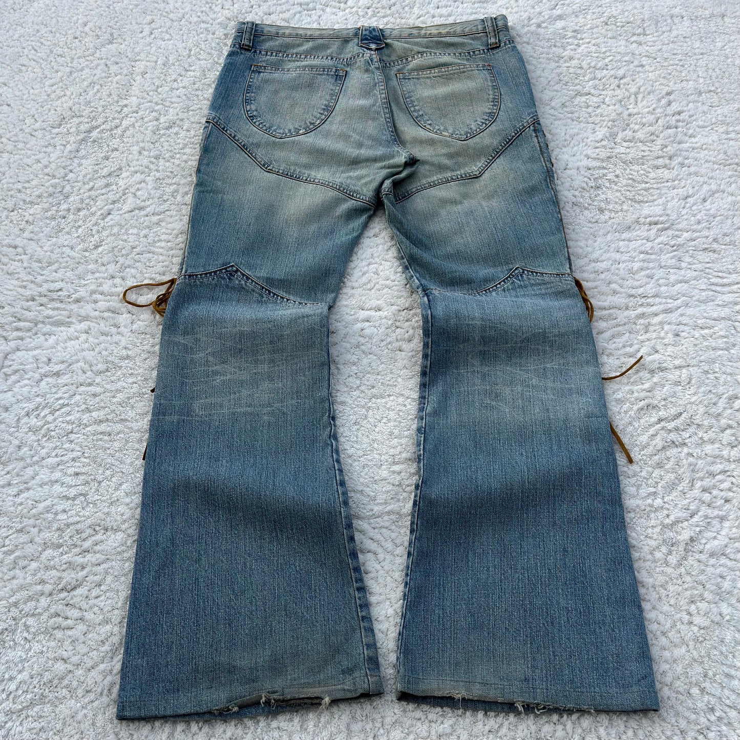 Semantic Design Thigh Leather Lace-Up Flared Jeans