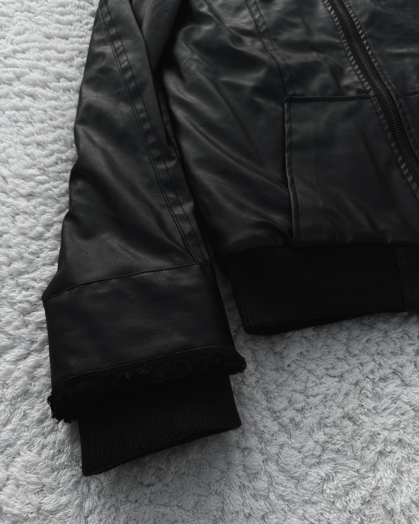 Glad News Hooded High Neck Leather Jacket