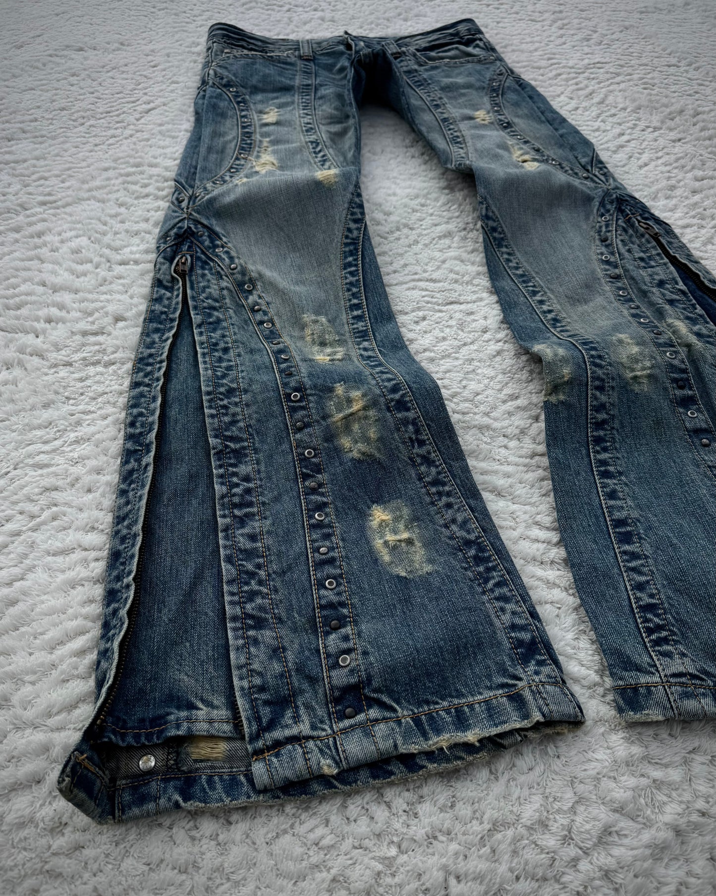 Tornado Mart Studded Side Zip Flared Jeans
