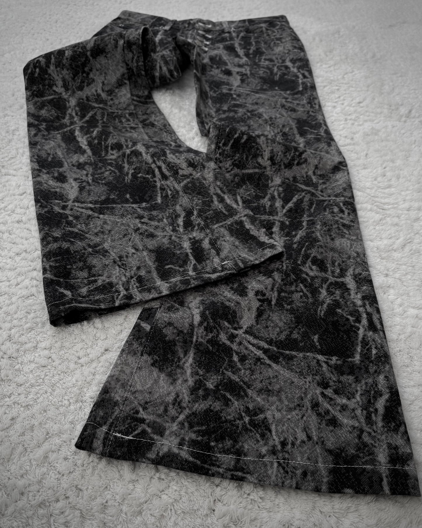 Tornado Mart Cracked Marble Wash Flared Jeans