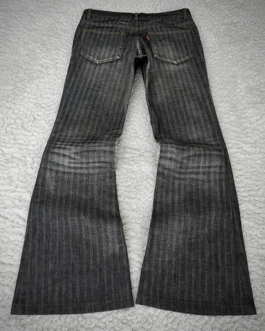 Tornado Mart Pin Striped Whisker Washed Flared Pants
