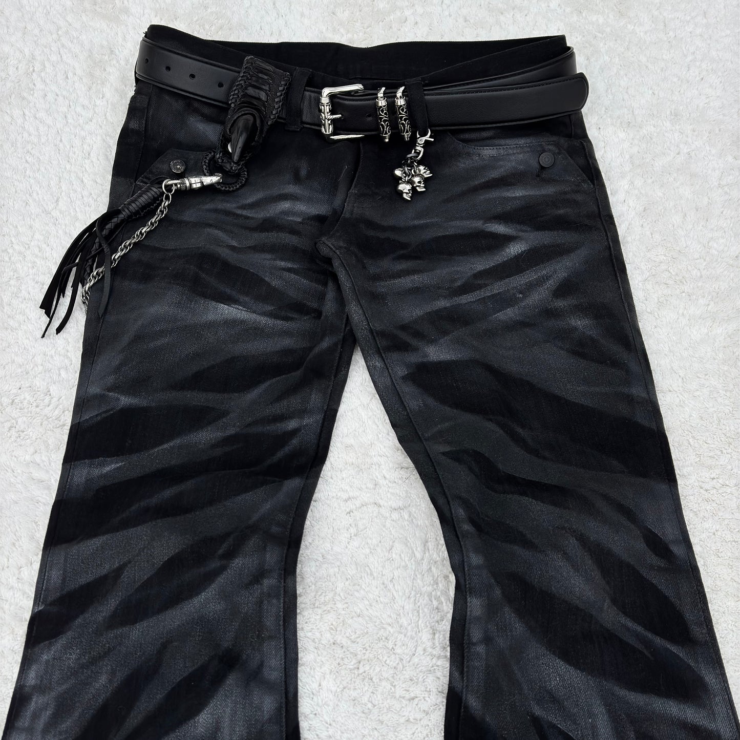 Tornado Mart Zebra Waxed Flared Jeans