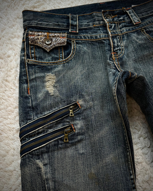 Semantic Design Python Pocket Detailed Spiral Flared Jeans
