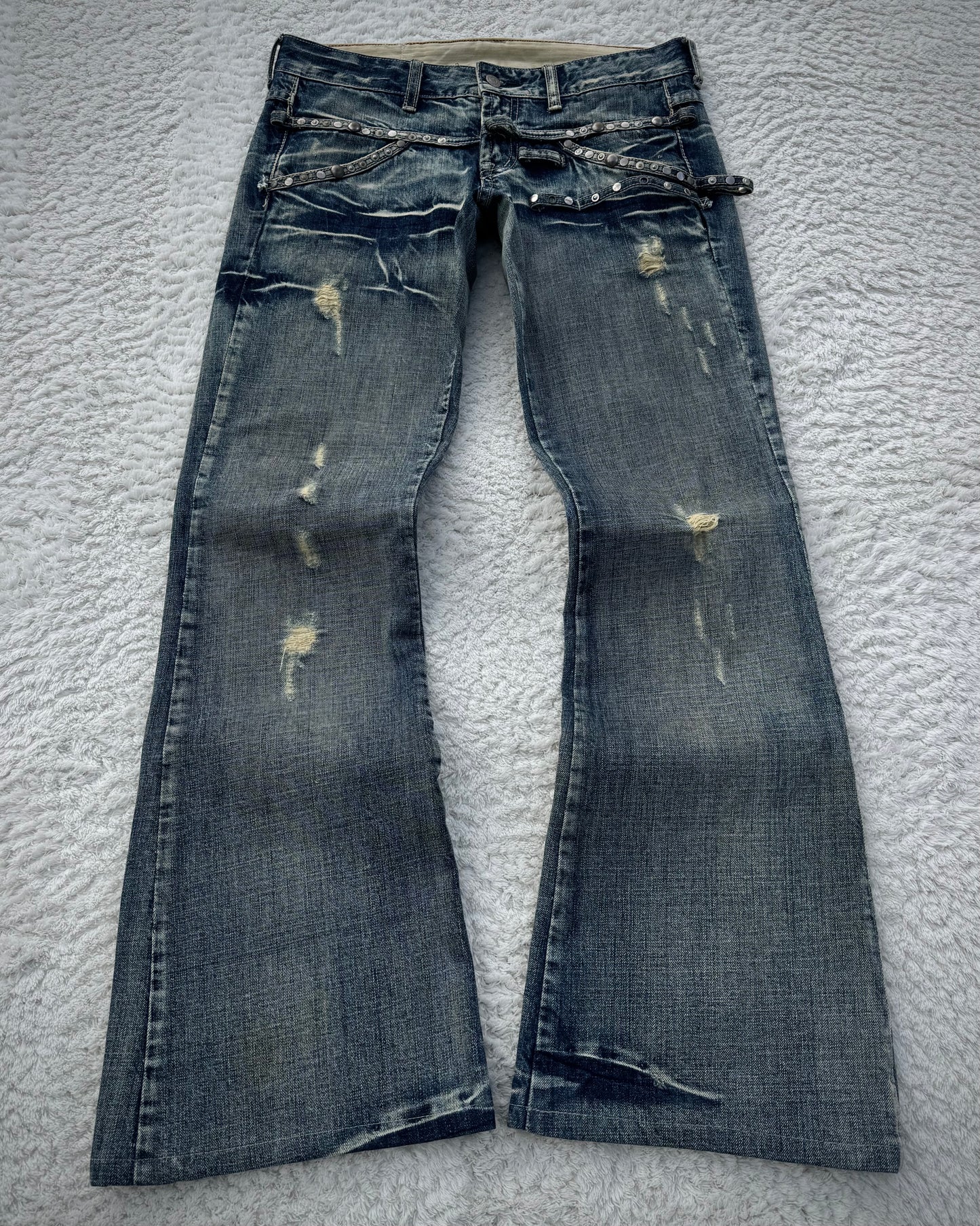 Tornado Mart Studded Straps Flared Jeans