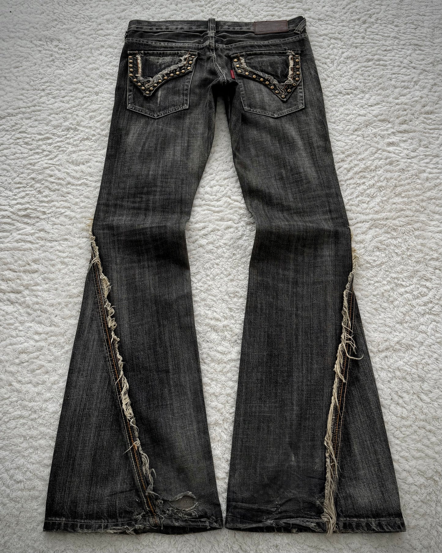 Tornado Mart Studded Spiral Fringe Flared Jeans
