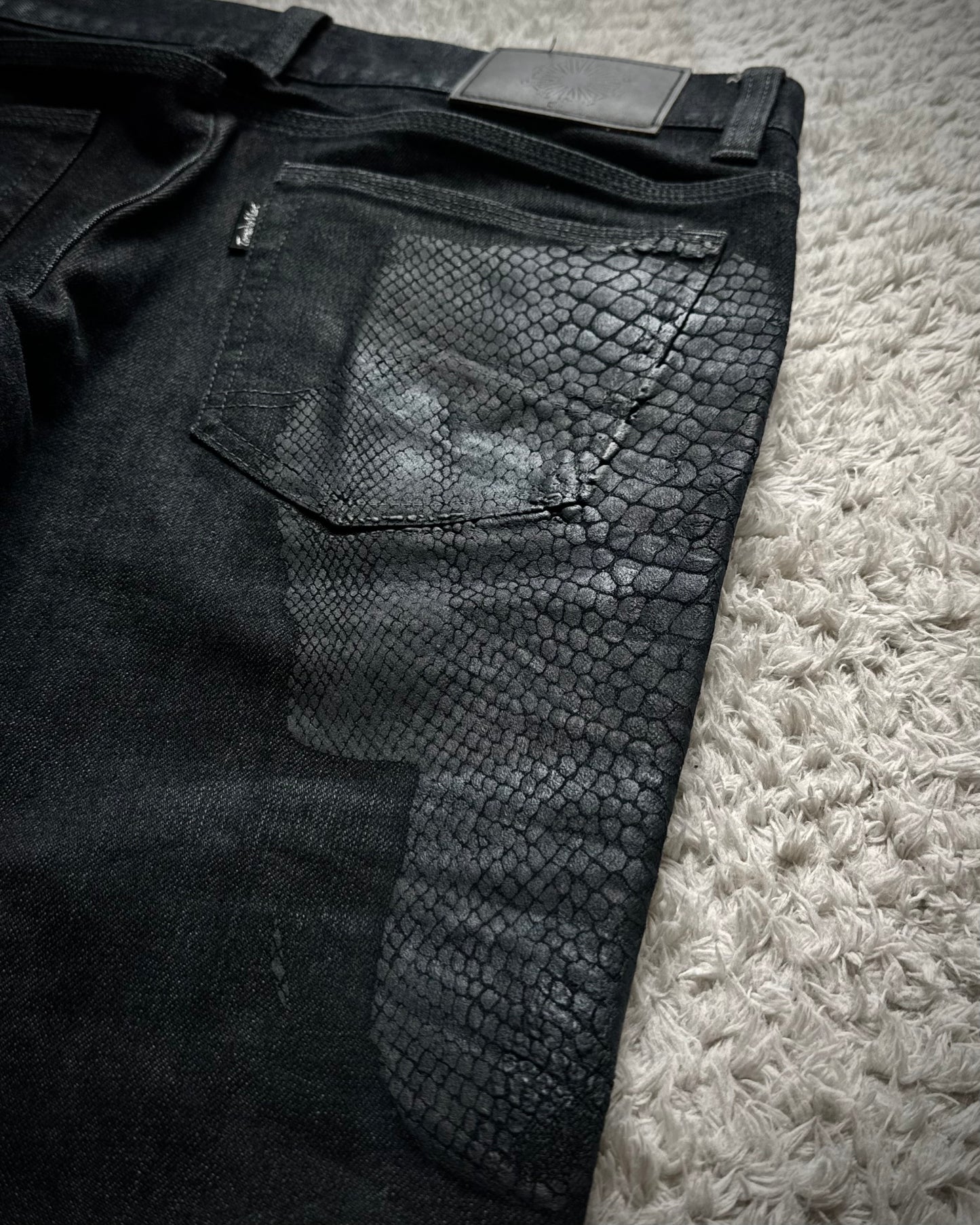 Tornado Mart 3D Python Coated Flared Jeans