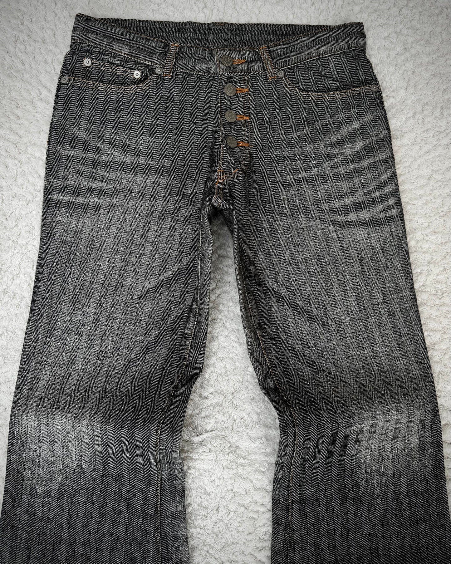 Tornado Mart Pin Striped Whisker Washed Flared Pants
