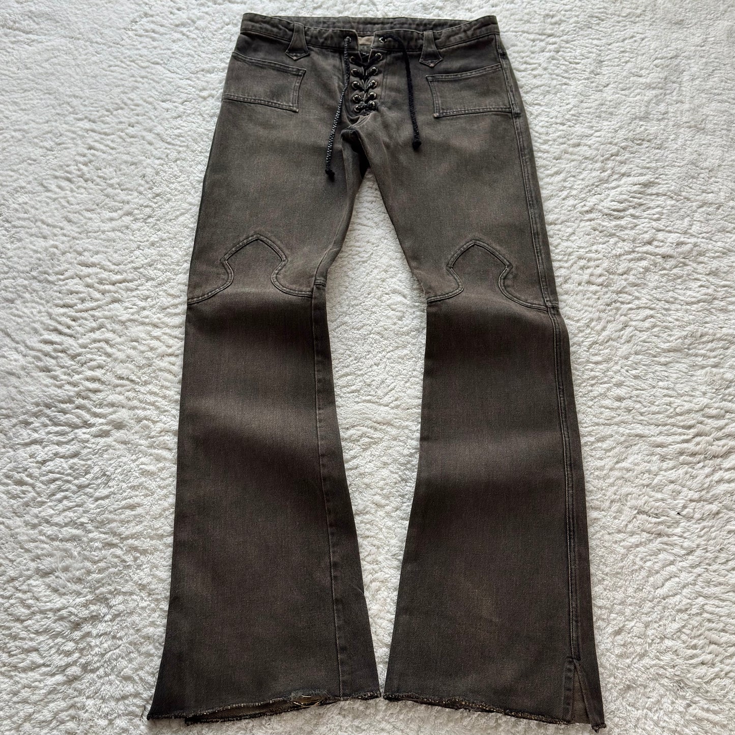 Henry Duarte Sword Knee Flared Lace-Up Jeans