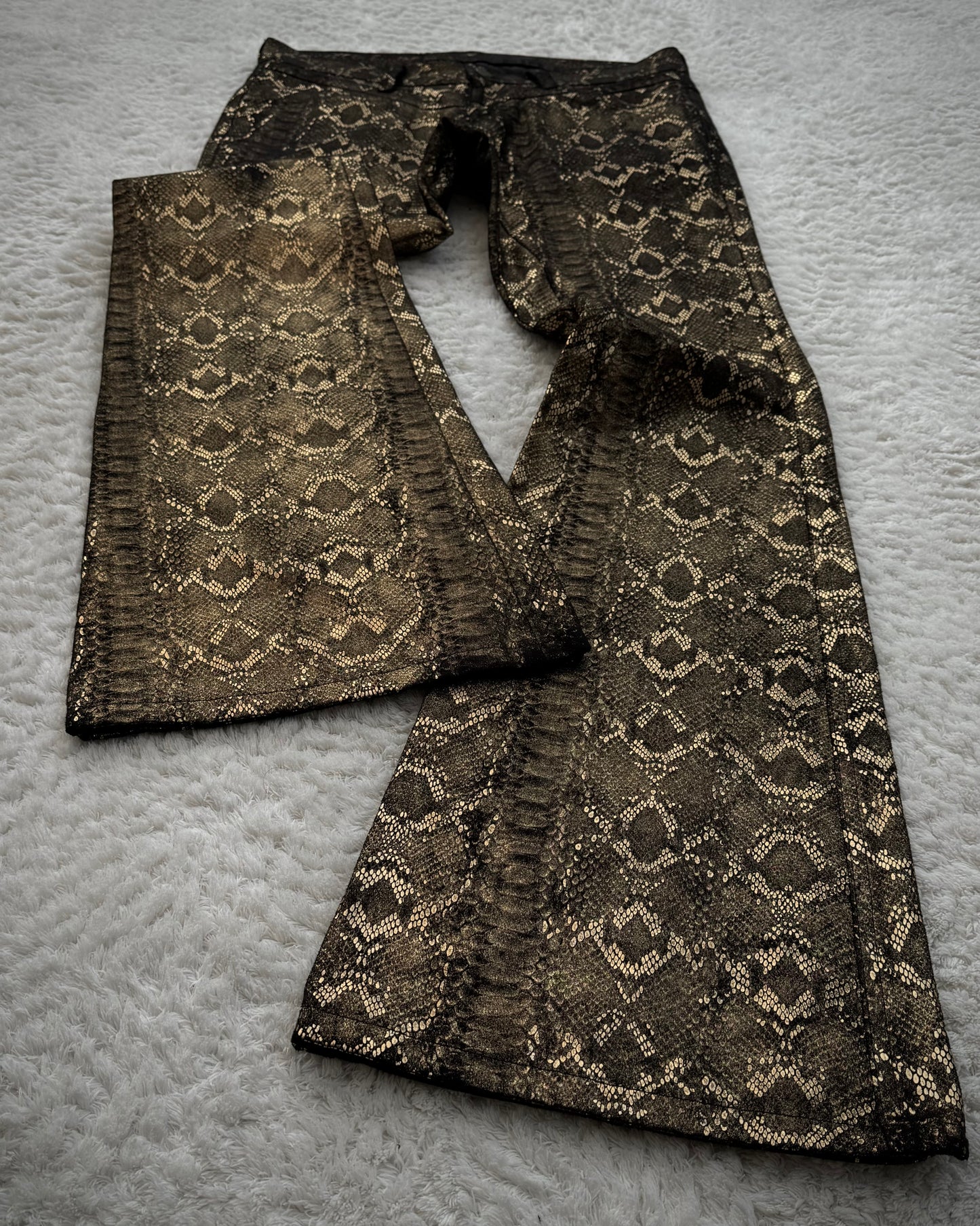 Tornado Mart Golden Snakeskin Pattern Flared Pants
