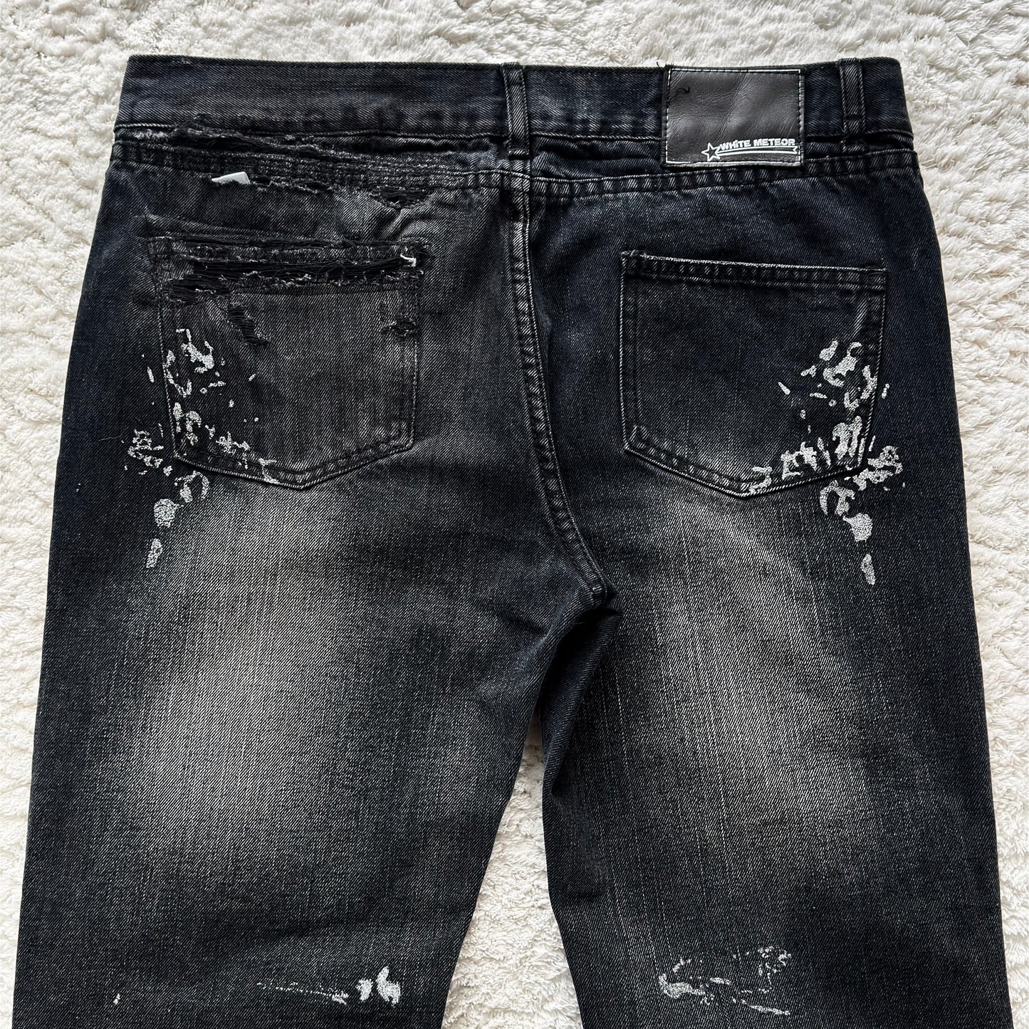 White Meteor Croco Repaired Distressing Silver Wax Flared Jeans