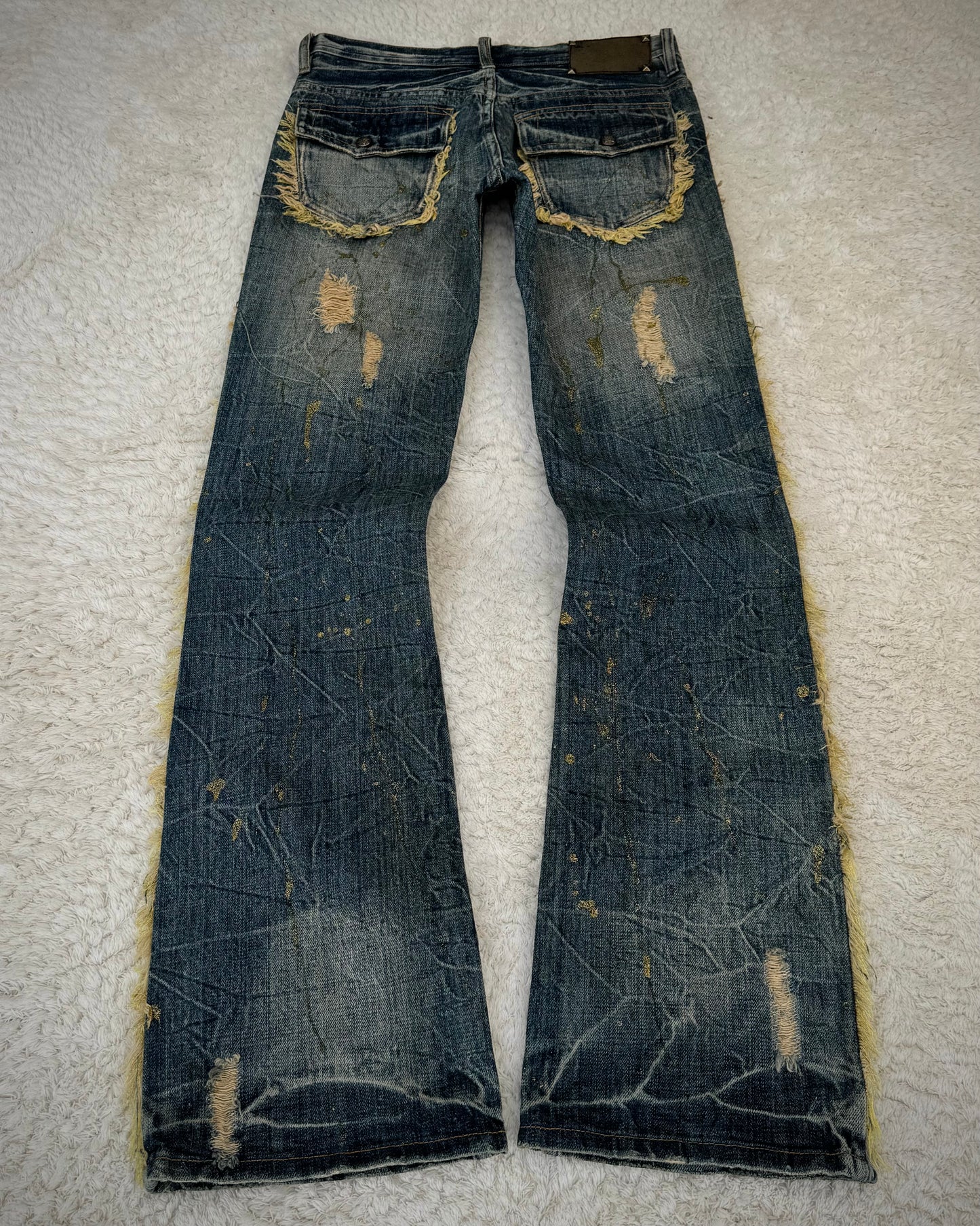 Midas Fringed Gold Splatter Distressed Bootcut Jeans