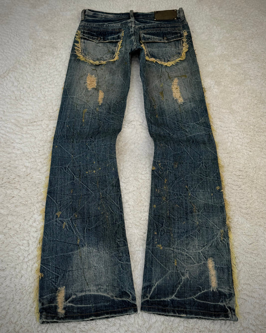 Midas Fringed Gold Splatter Distressed Bootcut Jeans