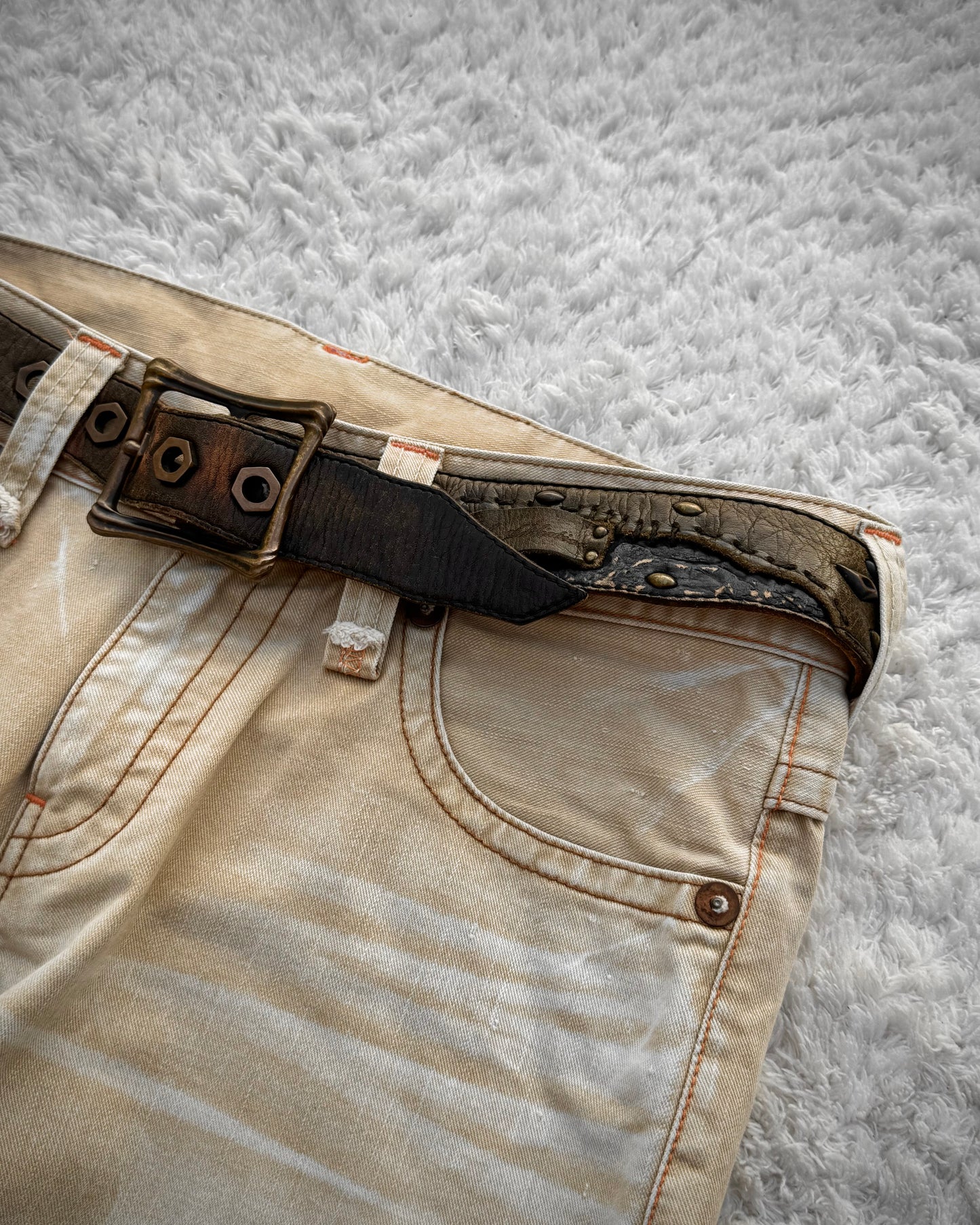 14th Addiction Scar Stitched Studded Belt