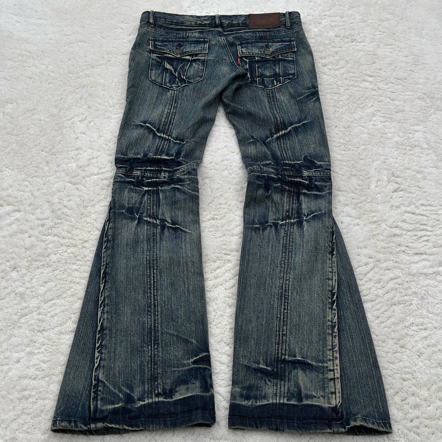 Tornado Mart Button Up Panel Zipper Flared Jeans