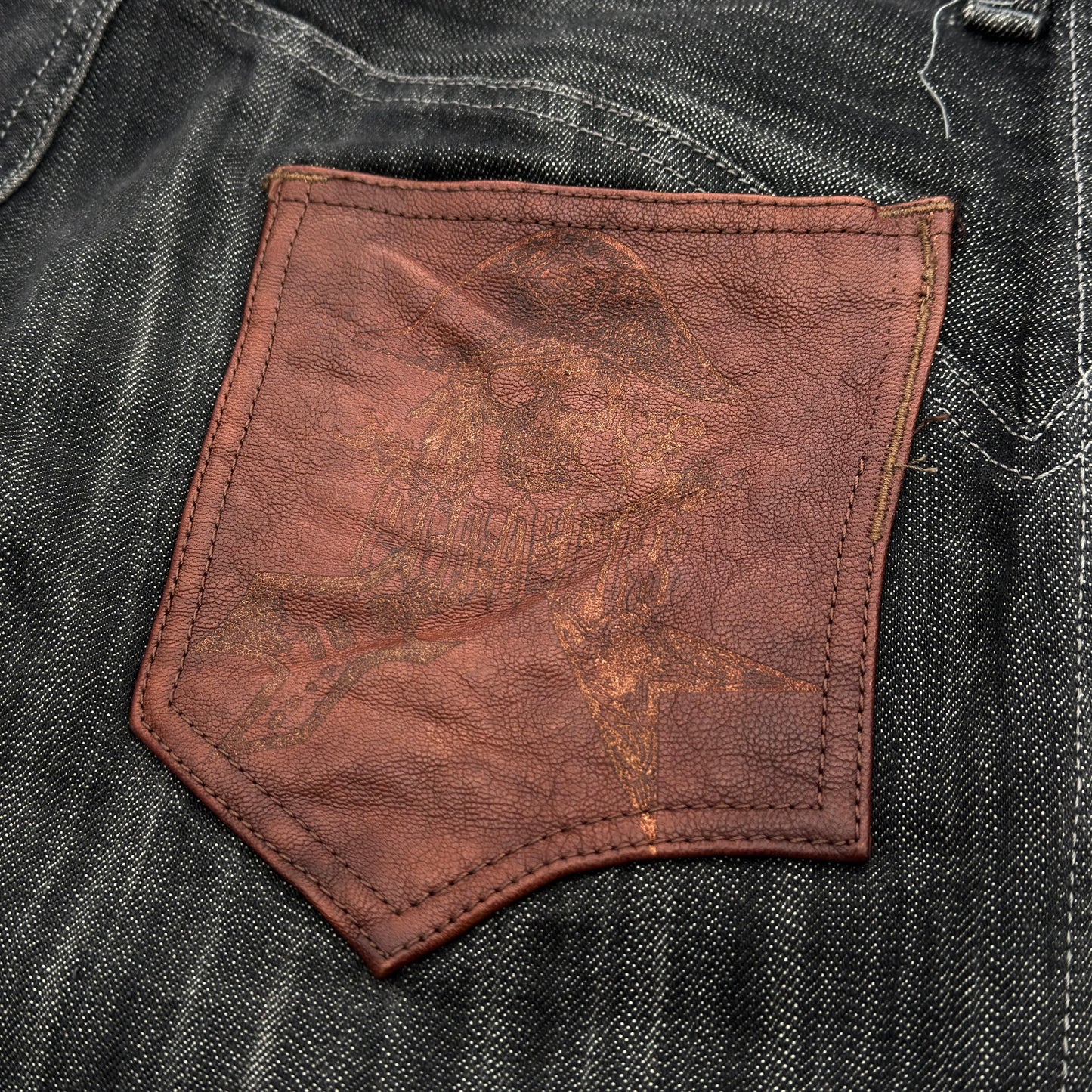 Obelisk Pirate Leather Pocket Flared Jeans